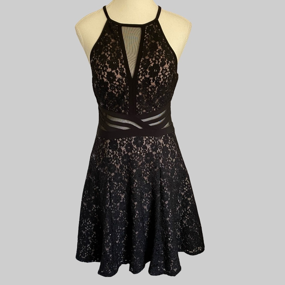 Morgan & Co.Y2K Black Sequin Glitter Lace Crinoline Flare Party Dress-Sz 9/10